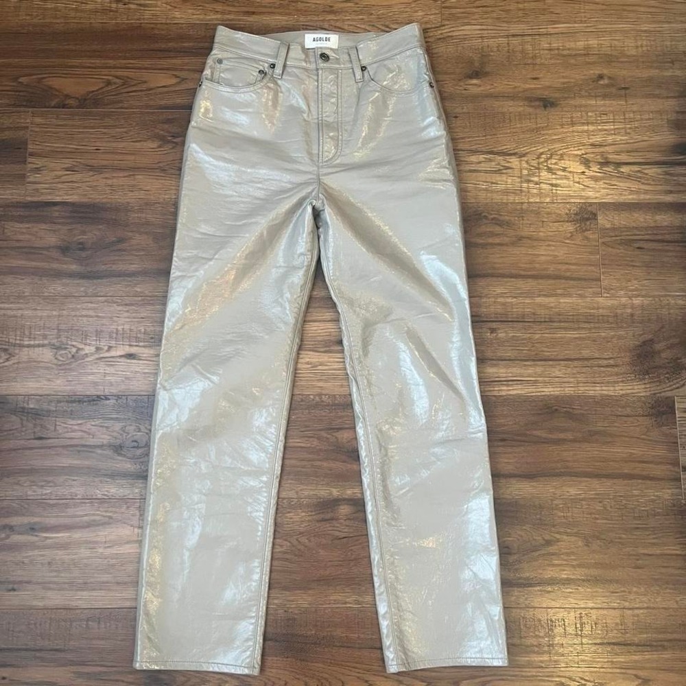 AGOLDE Recycled Leather 90s Tan Straight Leg Pants Women 26 High Rise Beige
